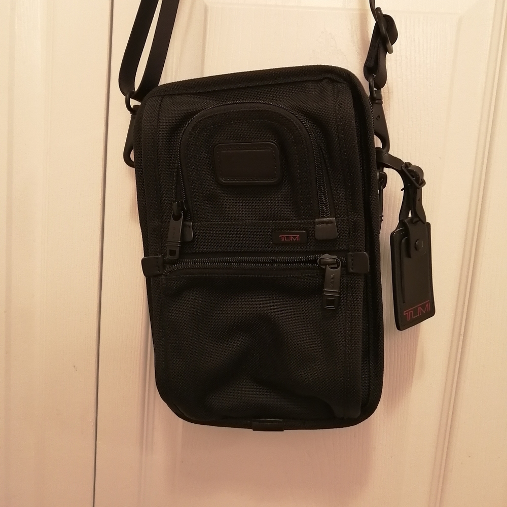 Authentic Tumi Nylon Leather Travel Organizer Pocket Bag Crossbody Black